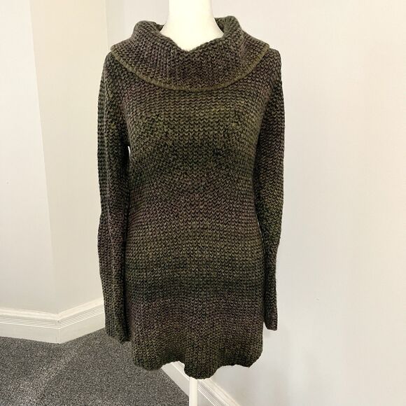 Prana Hunter Tunic Sweater Womens Medium Green Multi Shade Cowl Acrylic Wool - Picture 2 of 9